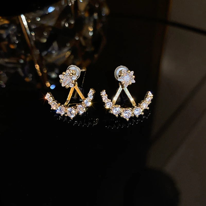 Exquisite Mode Zirkon Ohrringe für Frauen Doppelnutzung Stil Stern Mond Ohrstecker Hochzeit Verlobung Schmuck Geschenke