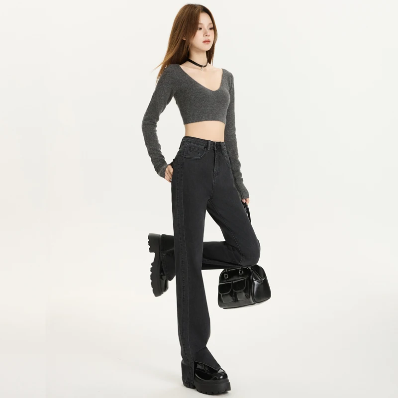 

Женские узкие широкие джинсы в американском стиле с высокой талией и висячим ощущением, прямые брюки, повседневный вид, узкие брюки Y2K