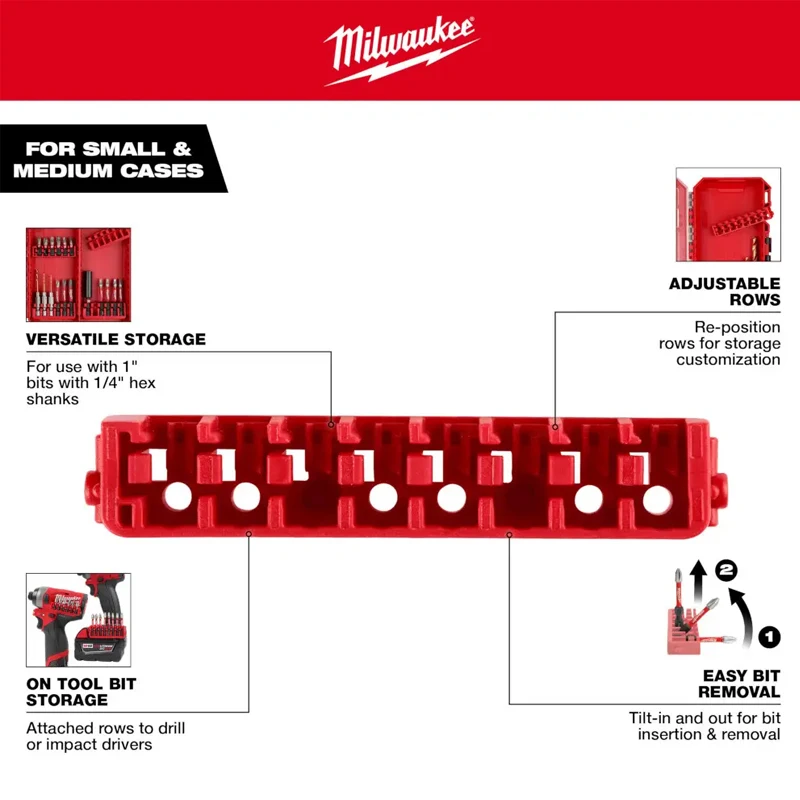 Milwaukee 48-32-9932 PACKOUT Small Medium Case Drill Bit Bracket Rows for Insert Bit Accessories 5PCS