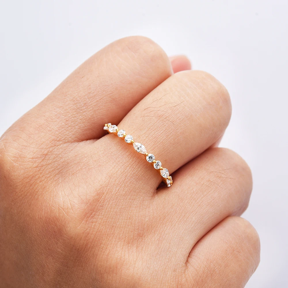 925 Sterling Silver Natural Full Eternity Zircon Rings Golden Plated Marquise Gemstone Jewelry for Women Engagement Gifts