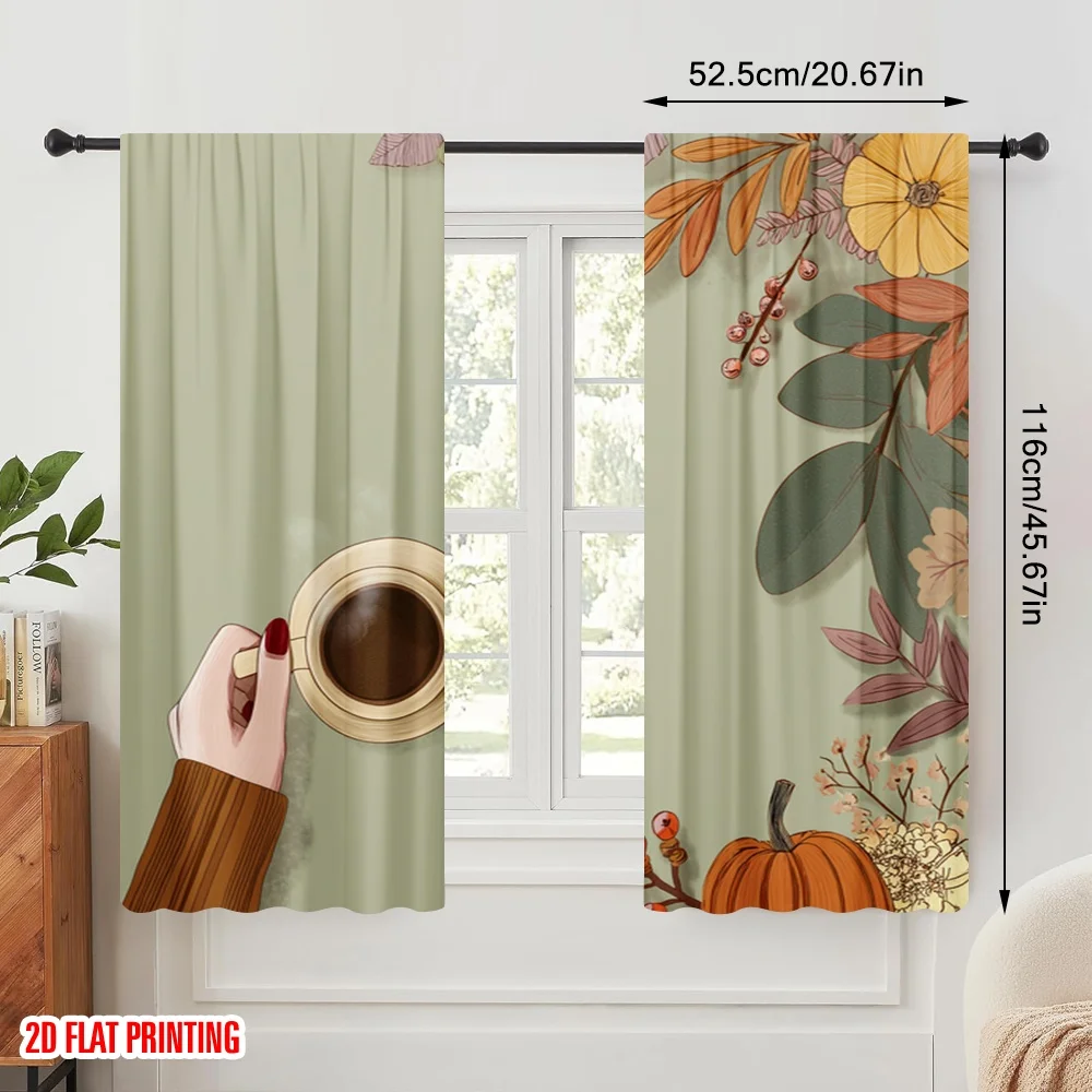 2pcs,2D plane printing Curtains halloween pumpkin (12) Polyester (without rod) All Seasons for Living Room & Kitchen Decor