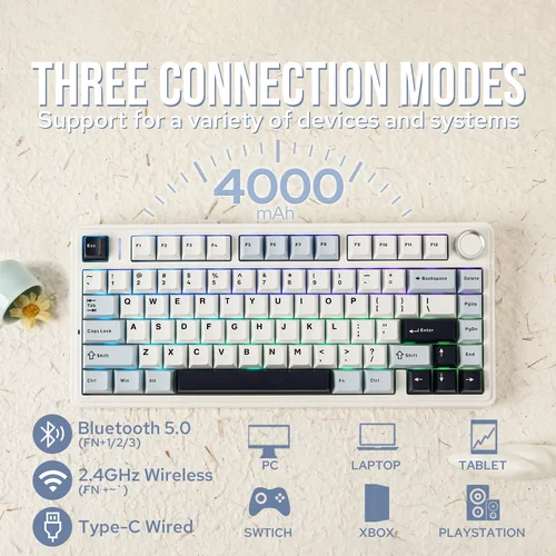 Imagen 2 del producto EPOMAKER x AULA F75 75% ANSI junta de intercambio en caliente Bluetooth 5,0/2,4G teclado mecánico inalámbrico/con cable teclas PBT para Mac/Win