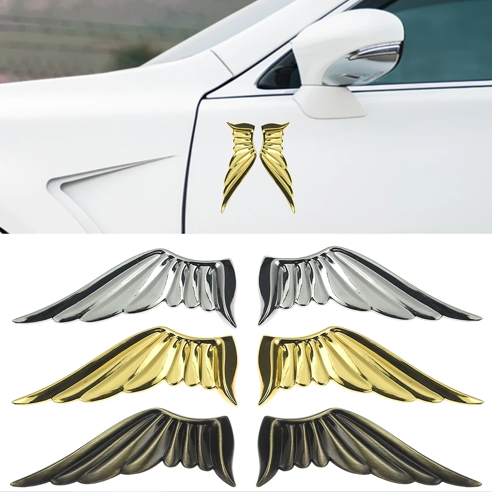 2PCS Car Emblem Angel Wings Metal 3D Motorcycle Decal Sticker Wings Pattern Exterior Components for Personalized Car Accessories
