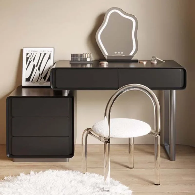 

Vintage Black Dressing Table Cabinet Aesthetic Luxury Stool Mirror Dressers Storage Modern Metal Penteadeira Bedroom Furniture