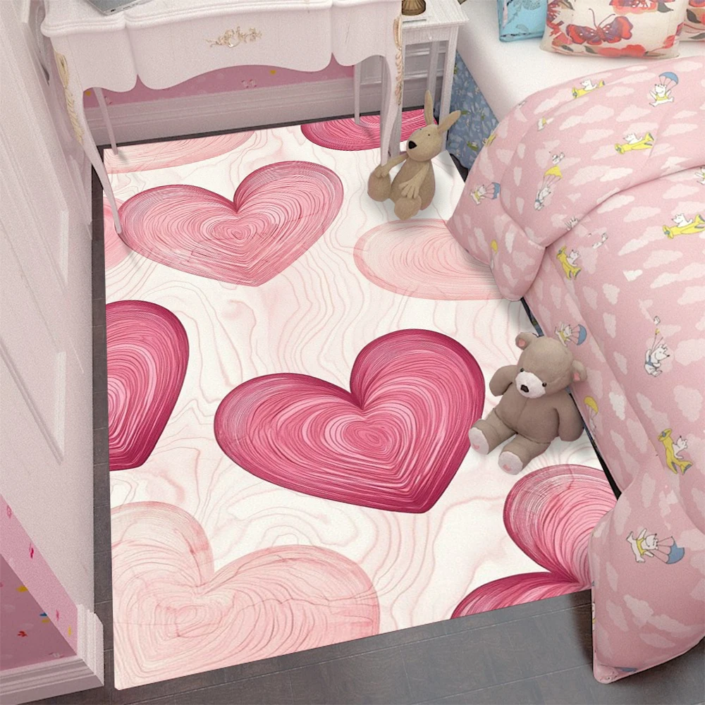 Süßes Herzmuster, großer Teppich, rosa, lila, Linienkunst-Design, Teppich, Bodenmatte für Schlafzimmer, Kinderzimmer
