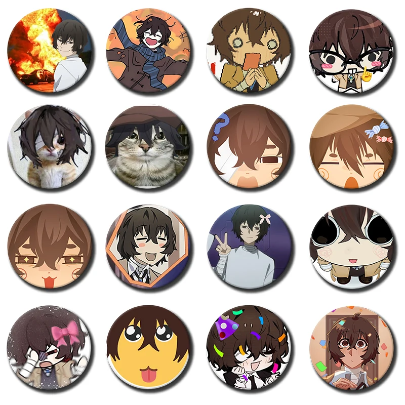 58mm 1PC Funny Figure Osamu Dazai Icons Cartoon Round Brooches on Backpack Shirt Accessories Jewelry Badge Gift