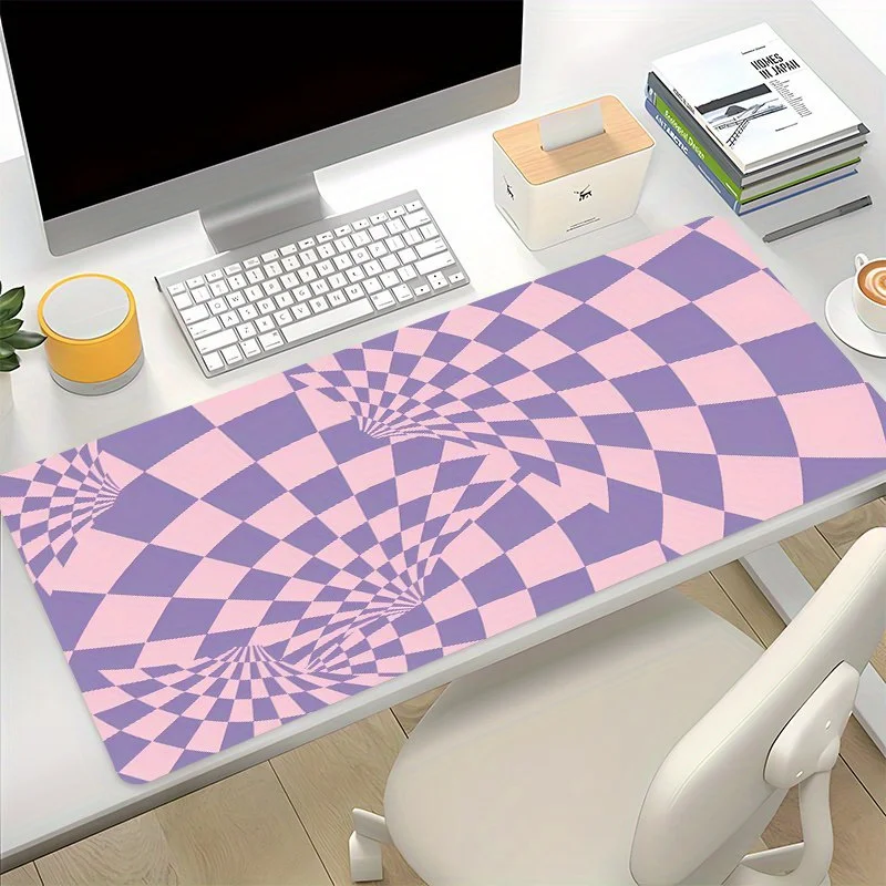 

Large Abstract Plaid Rose Purple Mouse Pad, Non-slip Rubber Table Pad, Bright Pink and Purple Pattern for Gamers, Office or Home