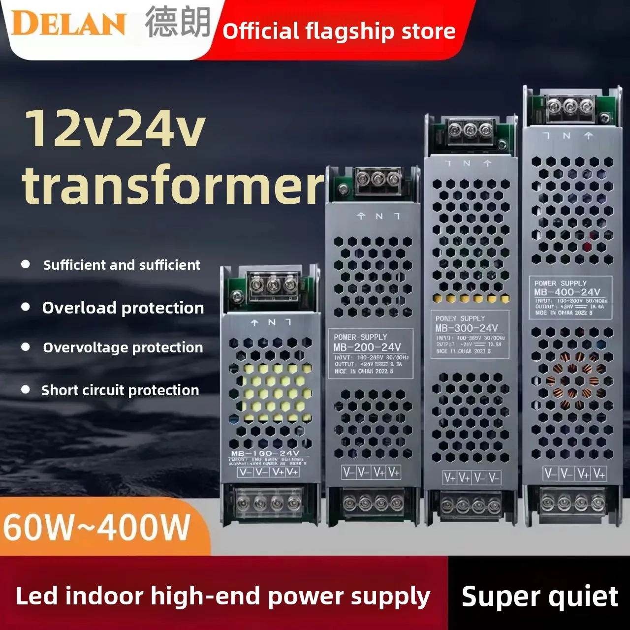 LED Lighting Transformers Driver 12V/24V Mute Power Supply Source 60W 100W 200W 300W 400W 180-264V Led Strip Converter Adapter
