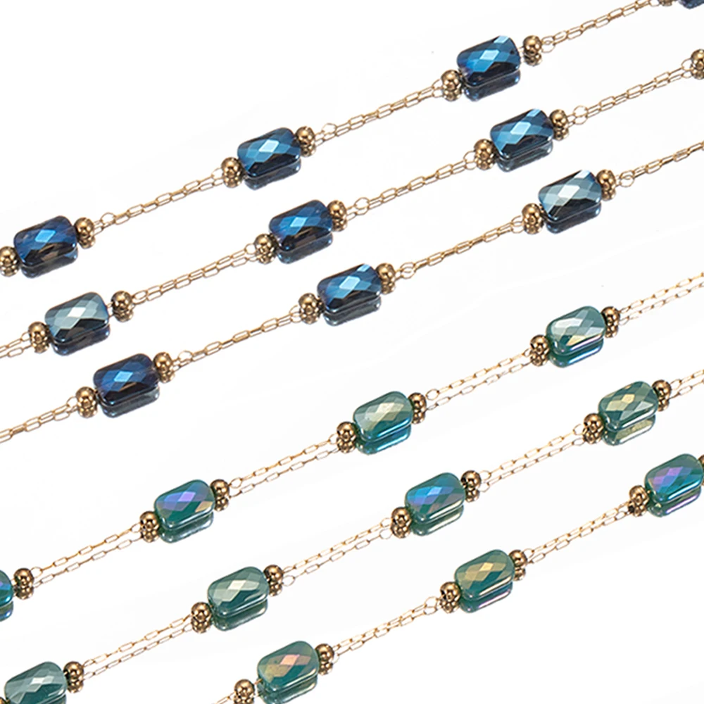 No Fade 2Meters 1Meter Stainless Steel Crystal Natural Stone Beads Chains for Necklace Bracelet Jewelry Making DIY High Quality