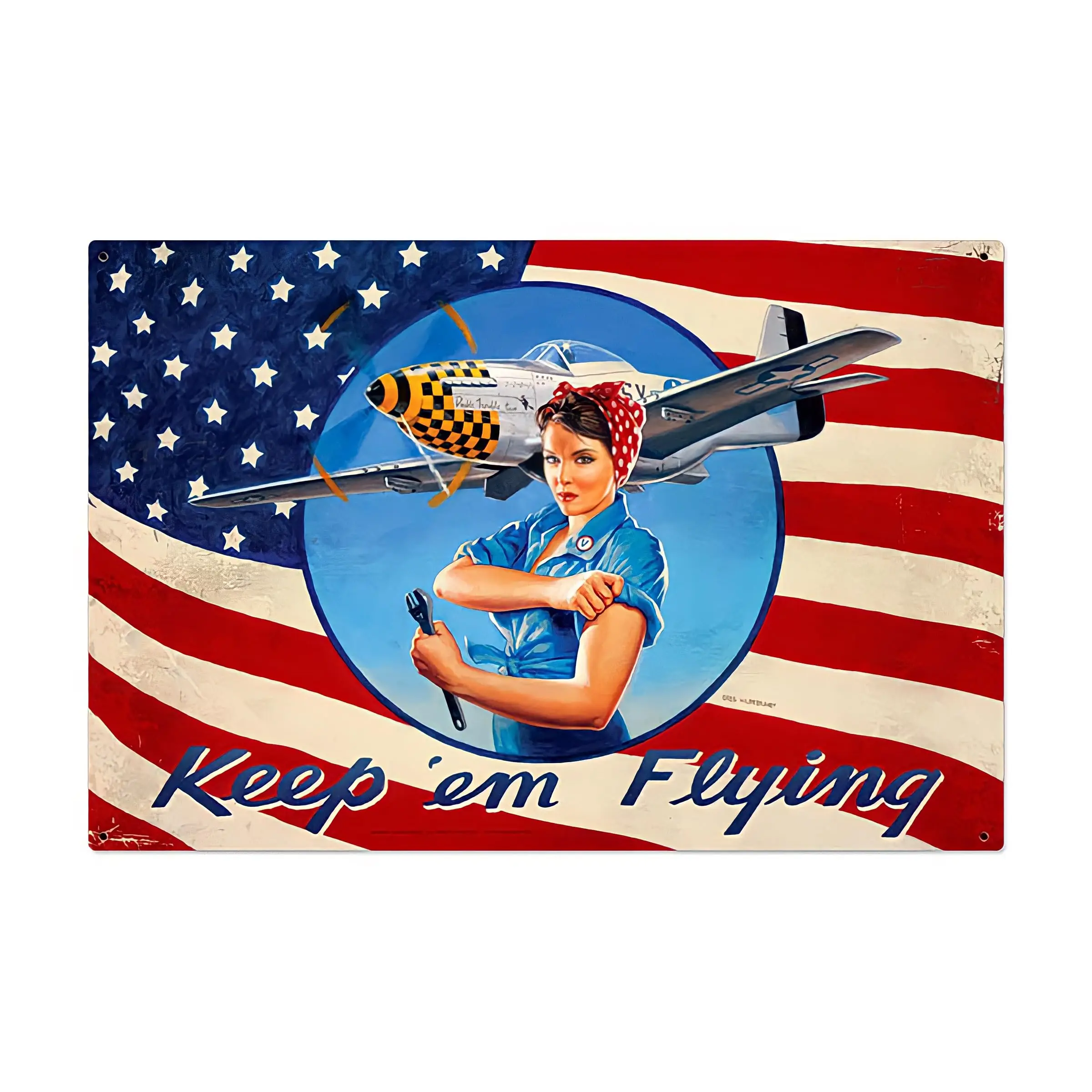 ILKSTI Rosie Riveter Keep em Flying Patriotic WWII Tin Signs Vintage Decor for Bars,Diner,Cafes Pubs Garage Home Wall Art Poster