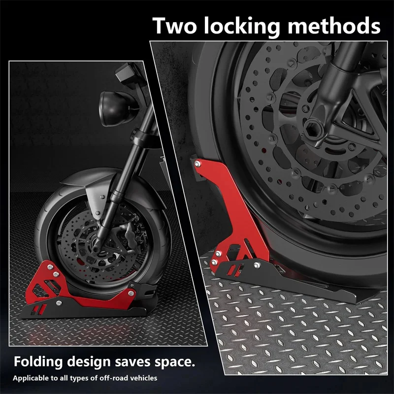 Motorcycle Trailer Front Wheel Chock Upright Stand Heavy Duty Steel Frame Parking Holder for Hauling Secure Transport