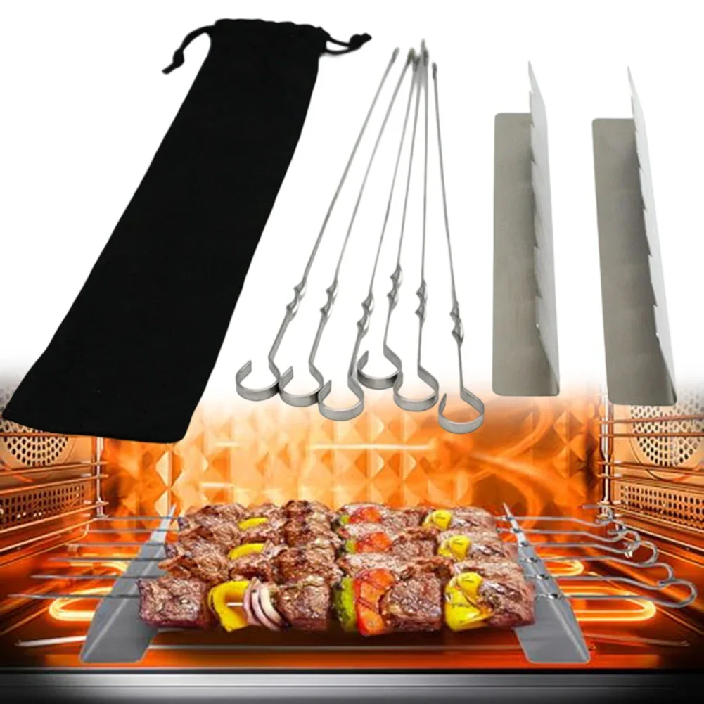 

Premium Stainless Steel BBQ Skewers Set With Holder & Oil Brush For Perfect Grilling Accessories Barbacoa Accesorios