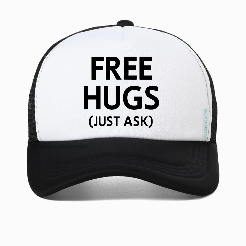 

Novelty Awesome Free Hugs Just Ask Joke Funny Sarcastic cap new Graphic Streetwear hip hop mesh hat summer sun snapback hats