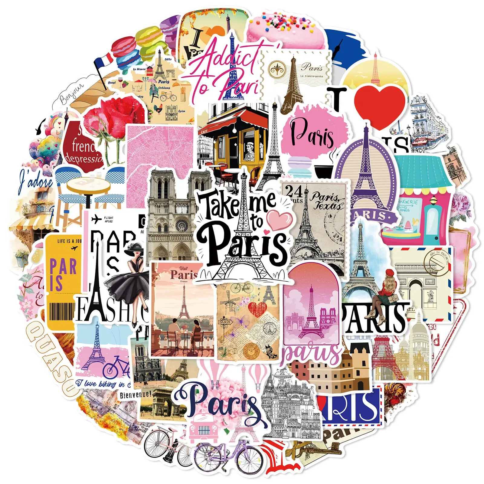 

10/50PCS Romantic Paris Travel Landscape Stickers Cute Eiffel Tower Graffiti Decals Scrapbook Water Bottle Phone Luggage Sticker