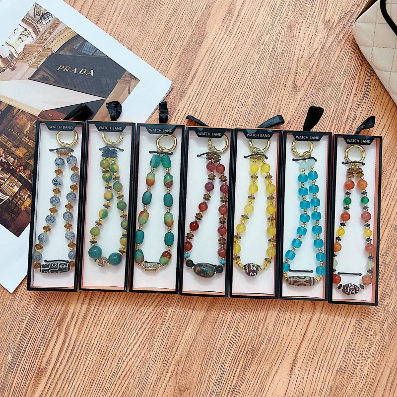 Cross-Border New Arrival Tibet Beads Series with Packaging Gasket Handle Chain Metal Chain Mobile Phone Lanyard Accessories Mult