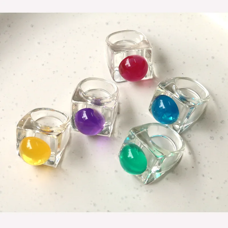 2pcs personality versatile transparent jelly color ring diy resin accessories ins sweet ring student couple ring wholesale