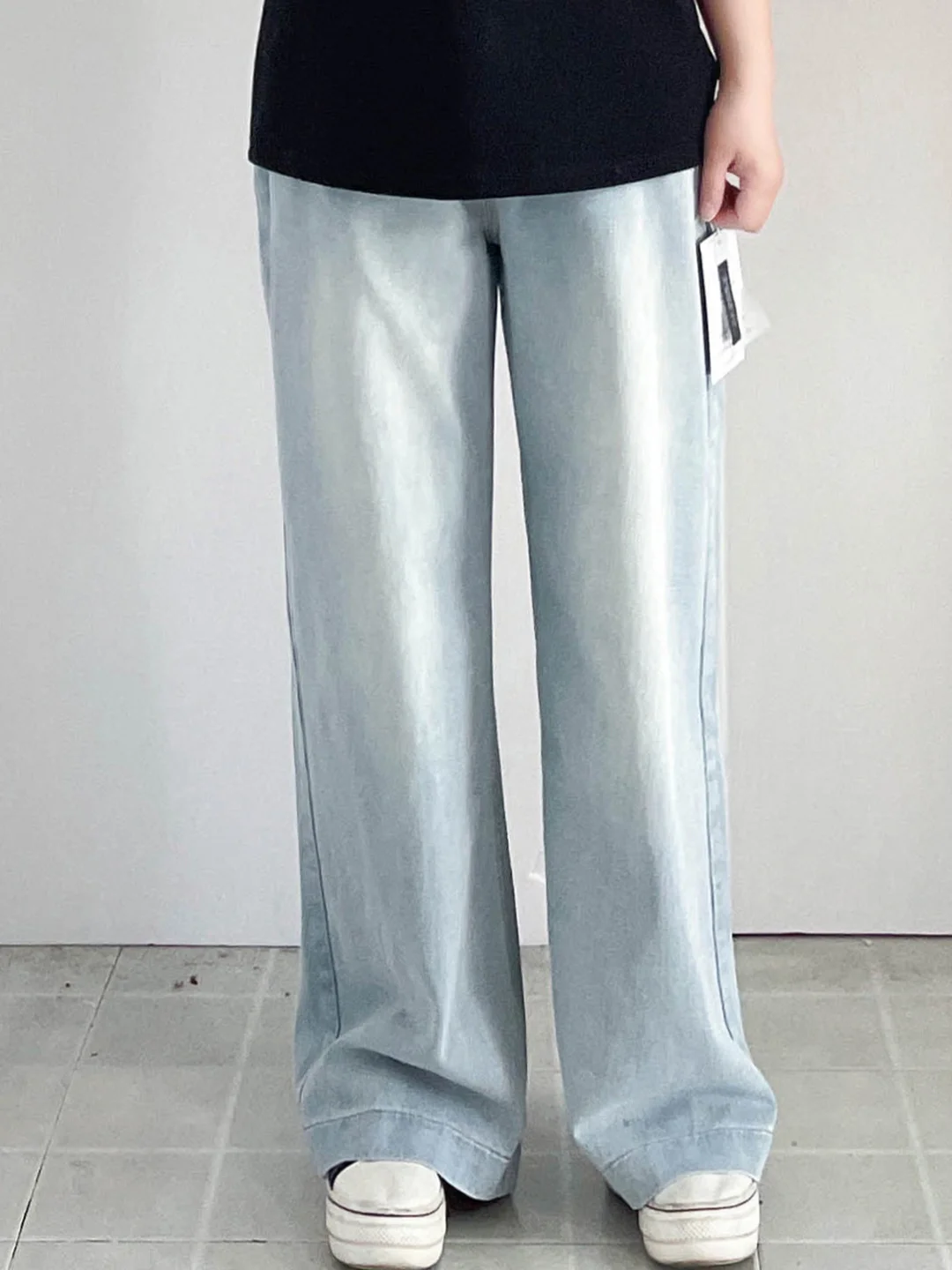 

Loose Straight Leg Denim Jeans plus Size Women's High Waist Cotton Blend Spring Summer Casual Trousers for plus Size Ladies