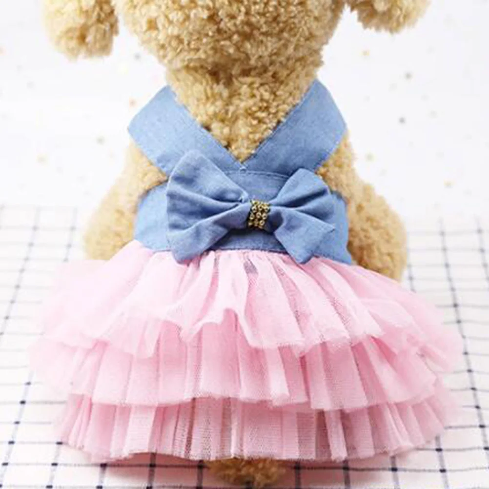 

Pet Dress Gauze Puff Skirt Fresh Style Pet Summer Pet Apparel - Size XXL (Blue & White)