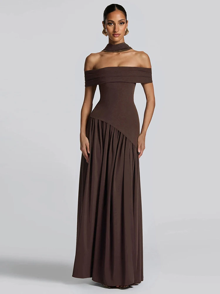 Sisterlinda Sexy High Splits Langes Kleid + Solide Schal Frau Off Schulter Backless Rüschen Saum Mitternacht Prom Party Elegante Vestidos