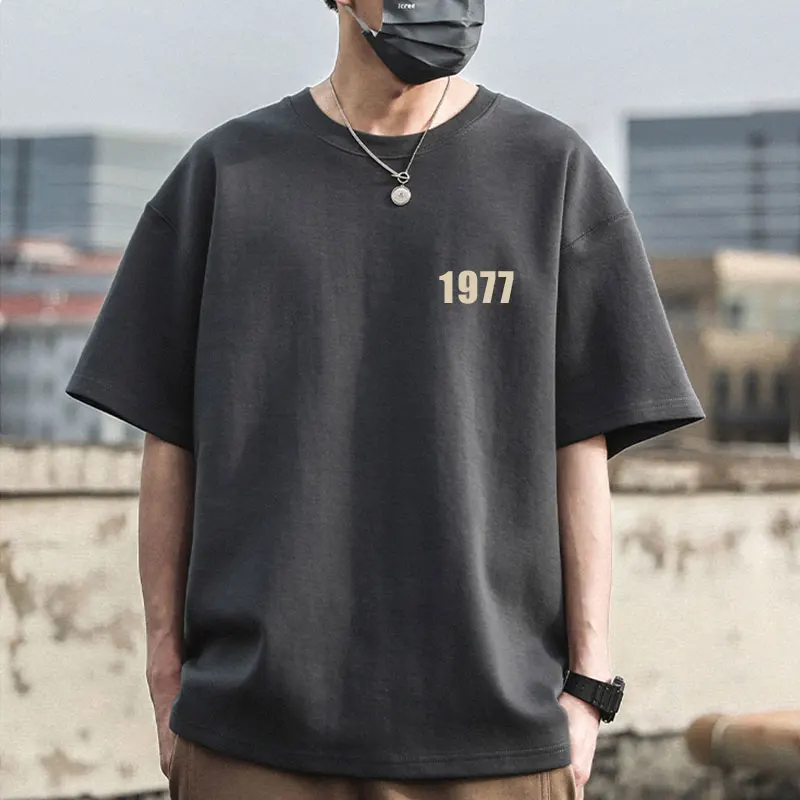 Korean Mens Streetwear High Quality Luxury Brand 1977 Cotton Design Printing Tee Summer Harajuku Men/Women Short Sleeve T-shirt