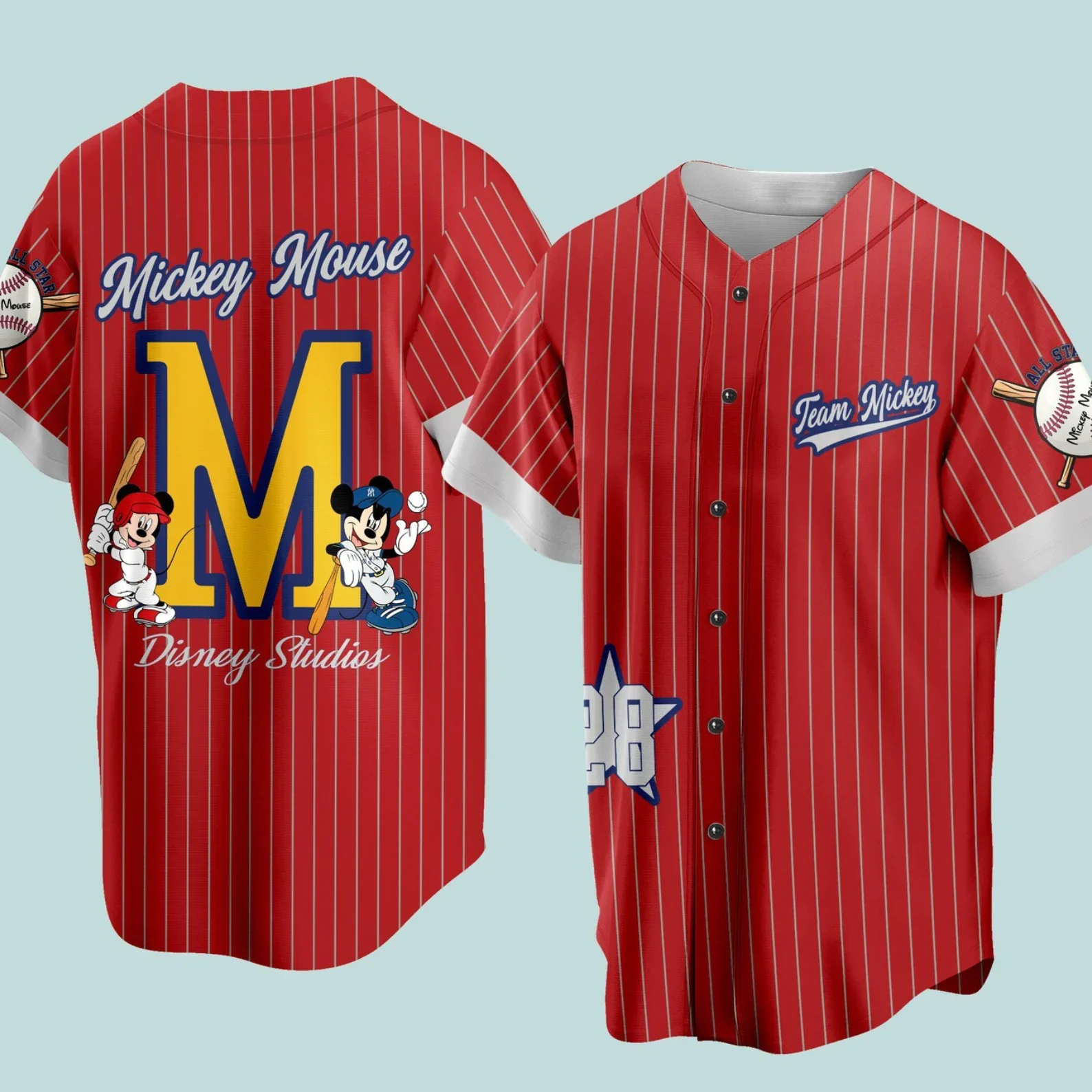 

Disney Baseball Jersey Men's Women's Summer Short Sleeve Baseball Shirt Customize Mickey Minnie Baseball Jersey Casual Sports