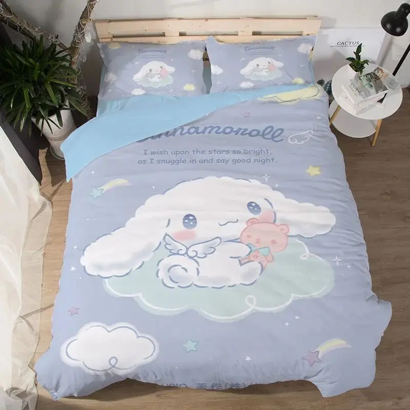 Cute Cinnamoroll 100% Cotton 3-piece Set Cartoon Big-eared Dog Three-piece Set Children's Single Quilt Cover Sheet Pillowcase