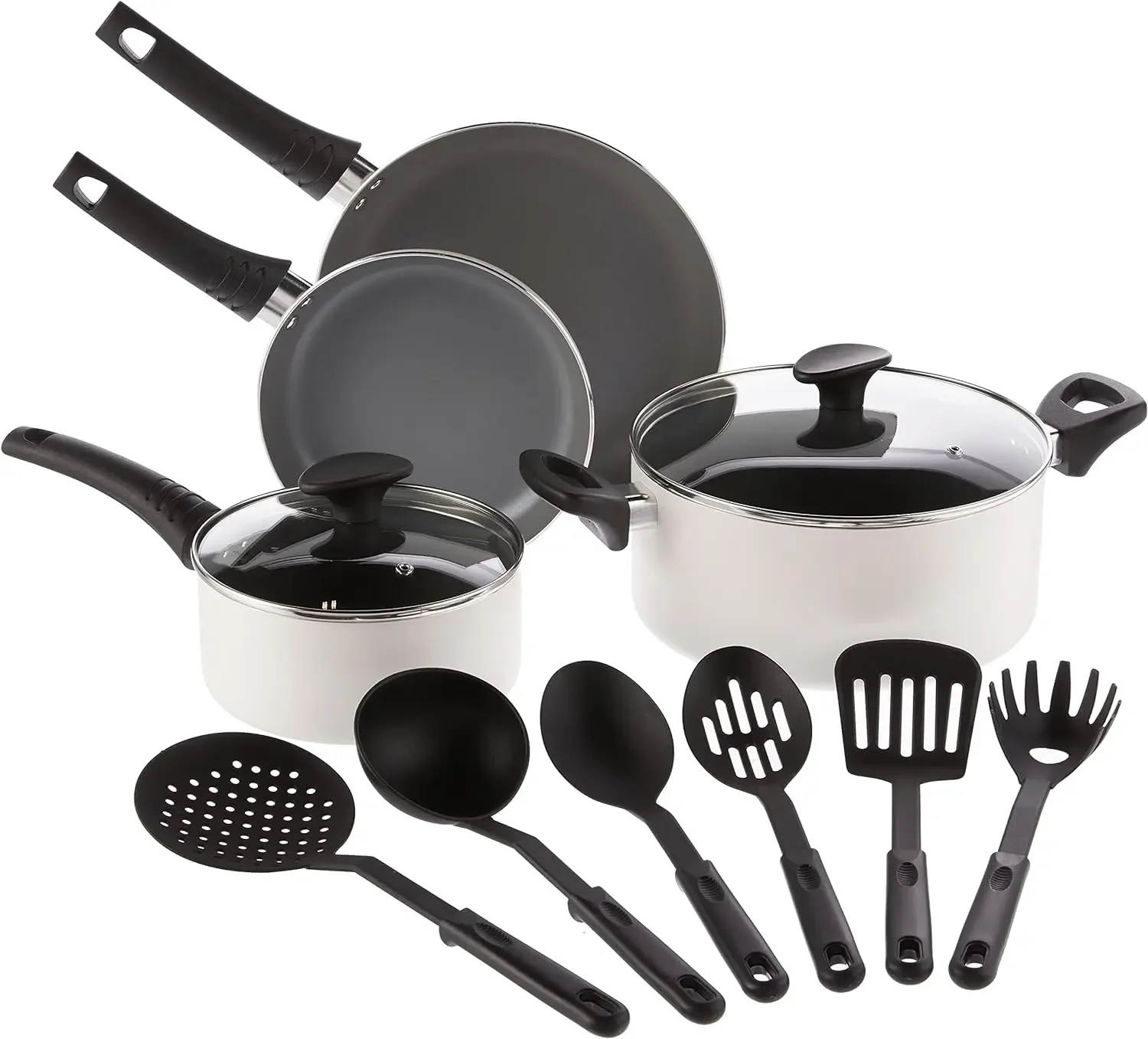 

12 Piece Pots and Pans with Utensils, Nonstick PFOA Free Scratch Resistant Cooking Surface Compatible with All Stoves