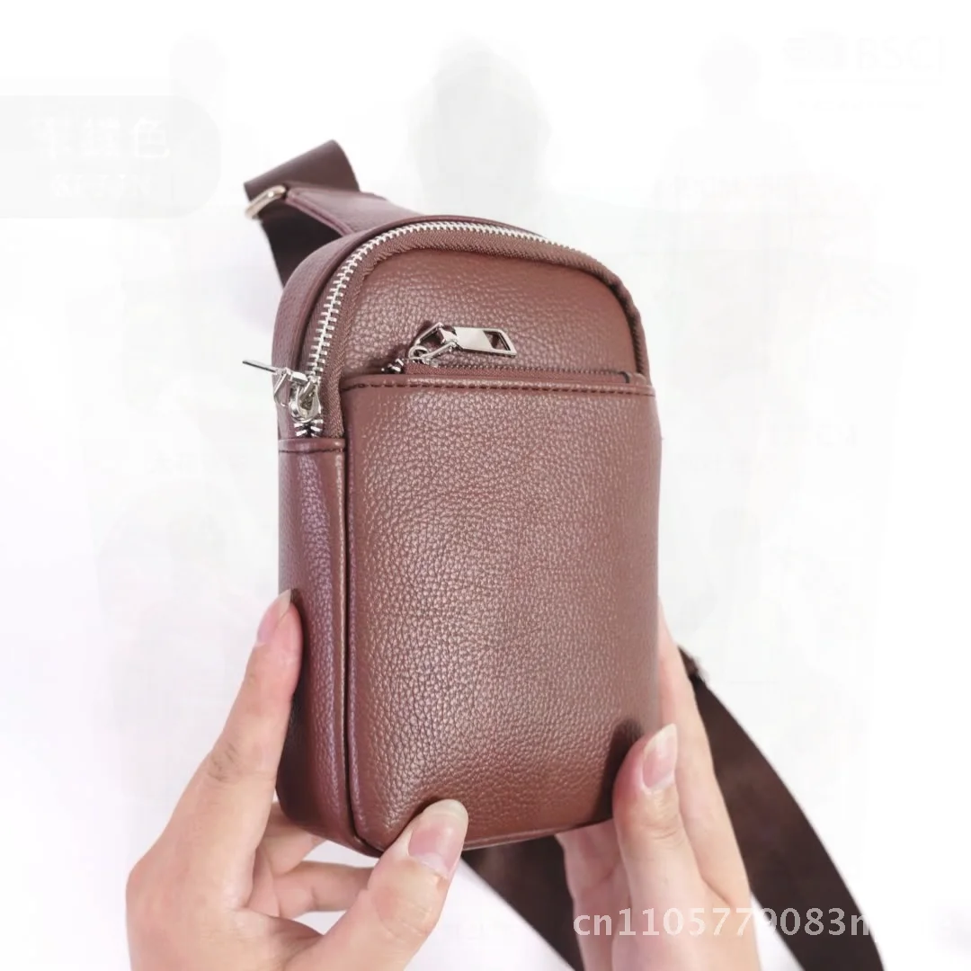 Men's Trendy Chest Bag Urban Minimalist Crossbody Mini Mobile Phone Bag Casual Small Backpack PU Leather Solid Color