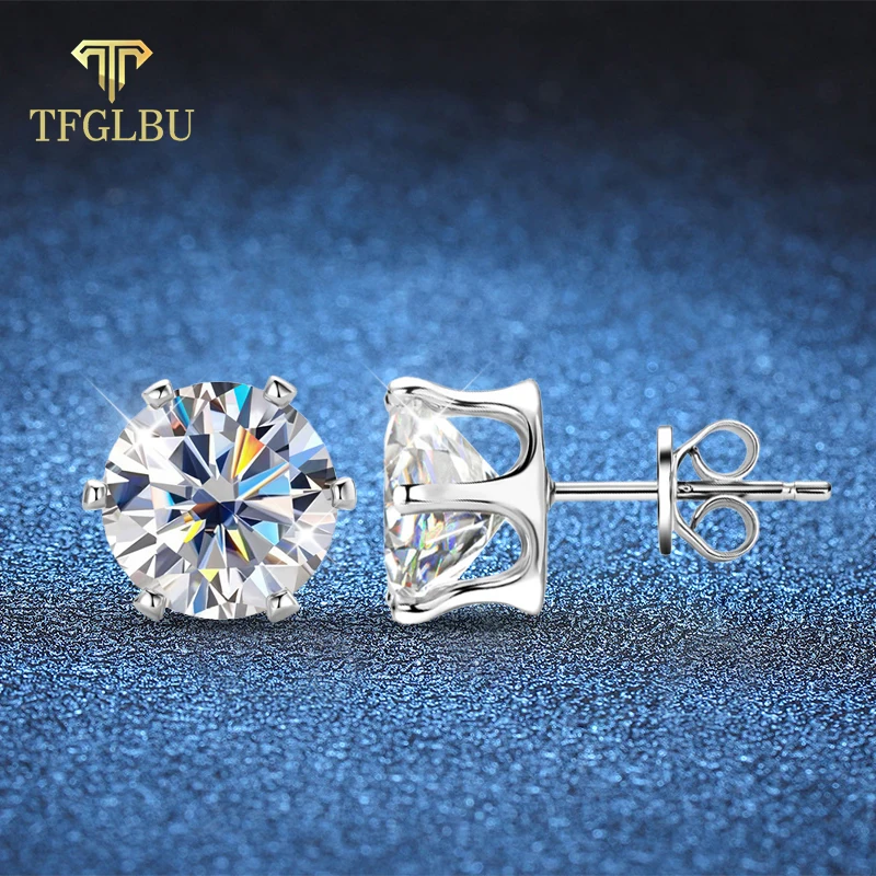 

TFGLBU 0.1-3CT Moissanite Stud Earring for Women Round Lab Created Diamond Earring 6 Claws 925 Sterling Silver Luxury Jewelry