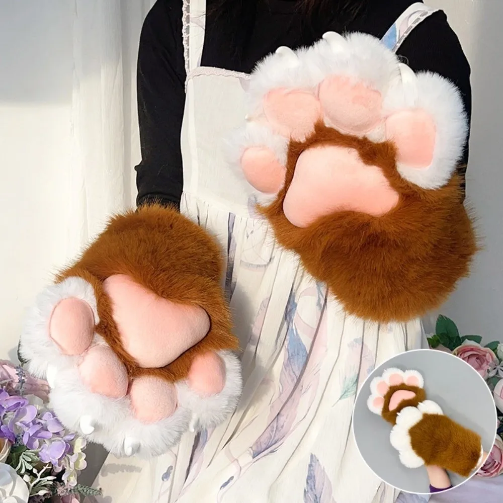 New Cartoon Animal Fursuit Paw Gloves Faux Fur Fluffy Fursuit Claw Mittens with Nails Handmade Furry Gloves Costume Accessories