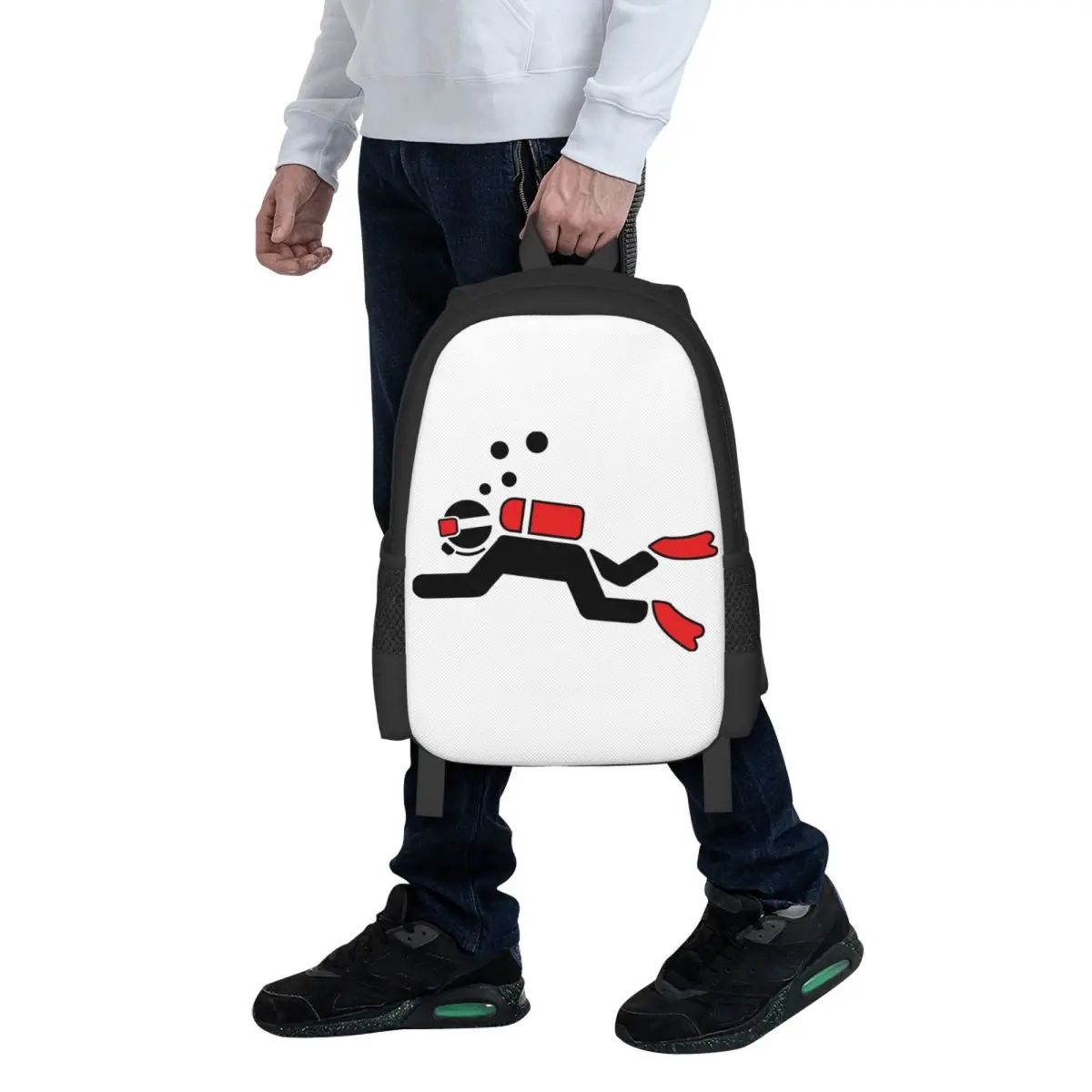 Red Scuba Diver Student Backpack School Bag Hiking Travel Daypack for Men Women Fashion Bookbag Shoulder Bags