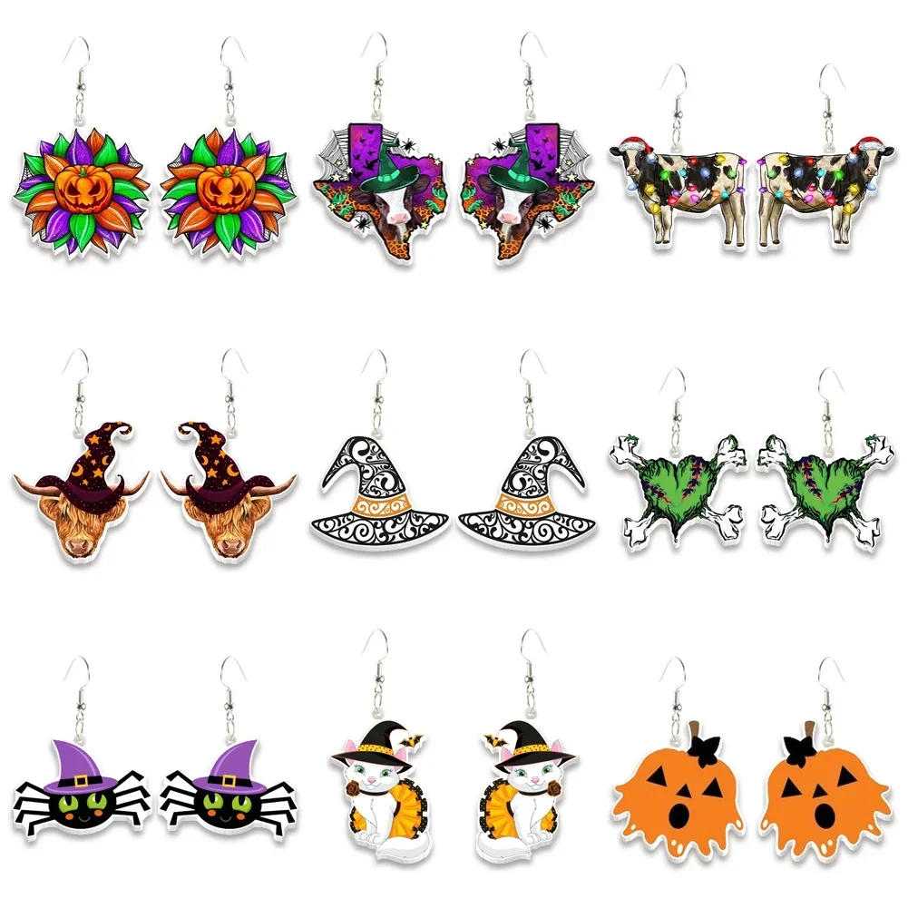 Acrylic Halloween Pumpkins Earrings Big Long Dangle Drop Unique North America Animal Jewelry For Women Girls Kid Gift