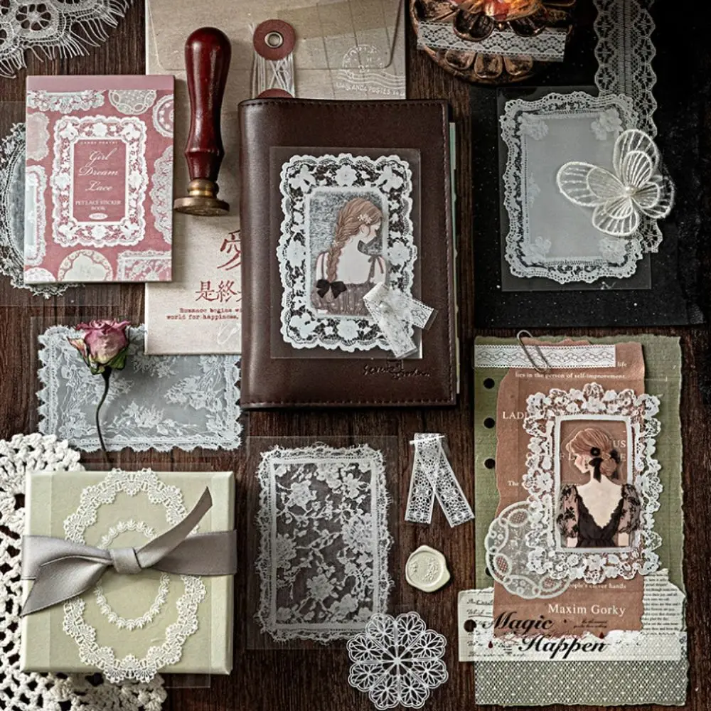 DIY Crafts Lace Theme A Sticker Book Removable Vintage Style PET Stickers Scrapbooking Stickers Scrapbooking