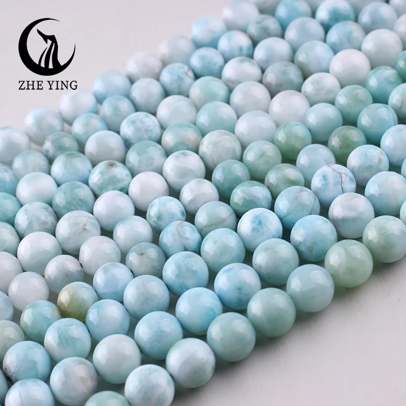 Zhe Ying 100% Genuine Dominican Larimar Gemstone Beads Loose Smooth Healing Power Stone Beads for Jewelry Making Strand 15''