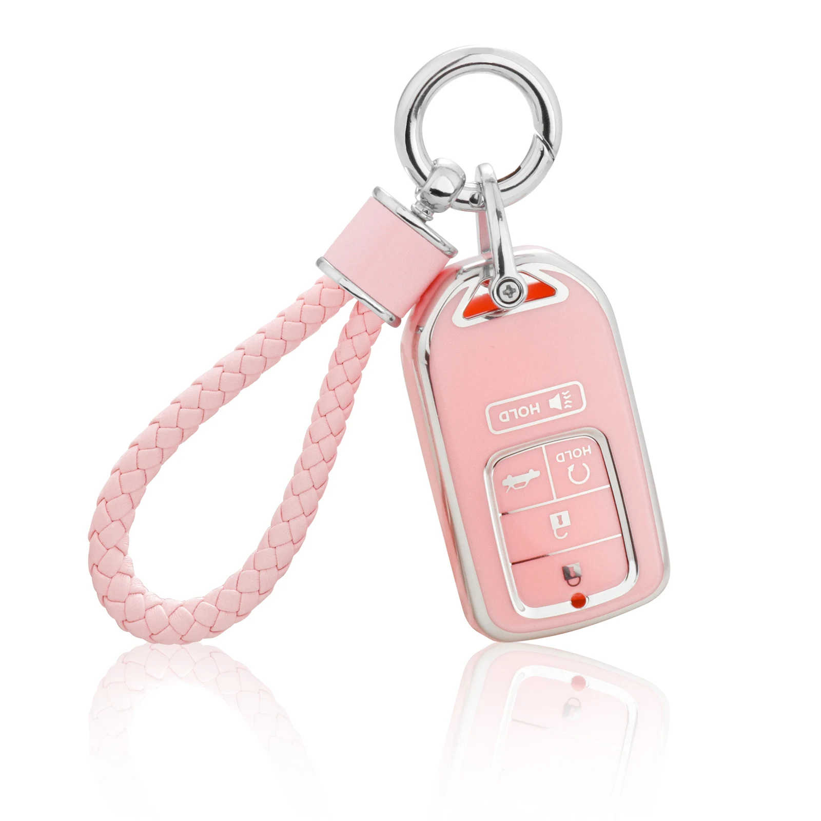 for Hond Key Fob Cover with Keychain, Pink Soft TPU Key Case Protection Fit for Accord Civic CRV Pilot Odyssey Smart Key Holder
