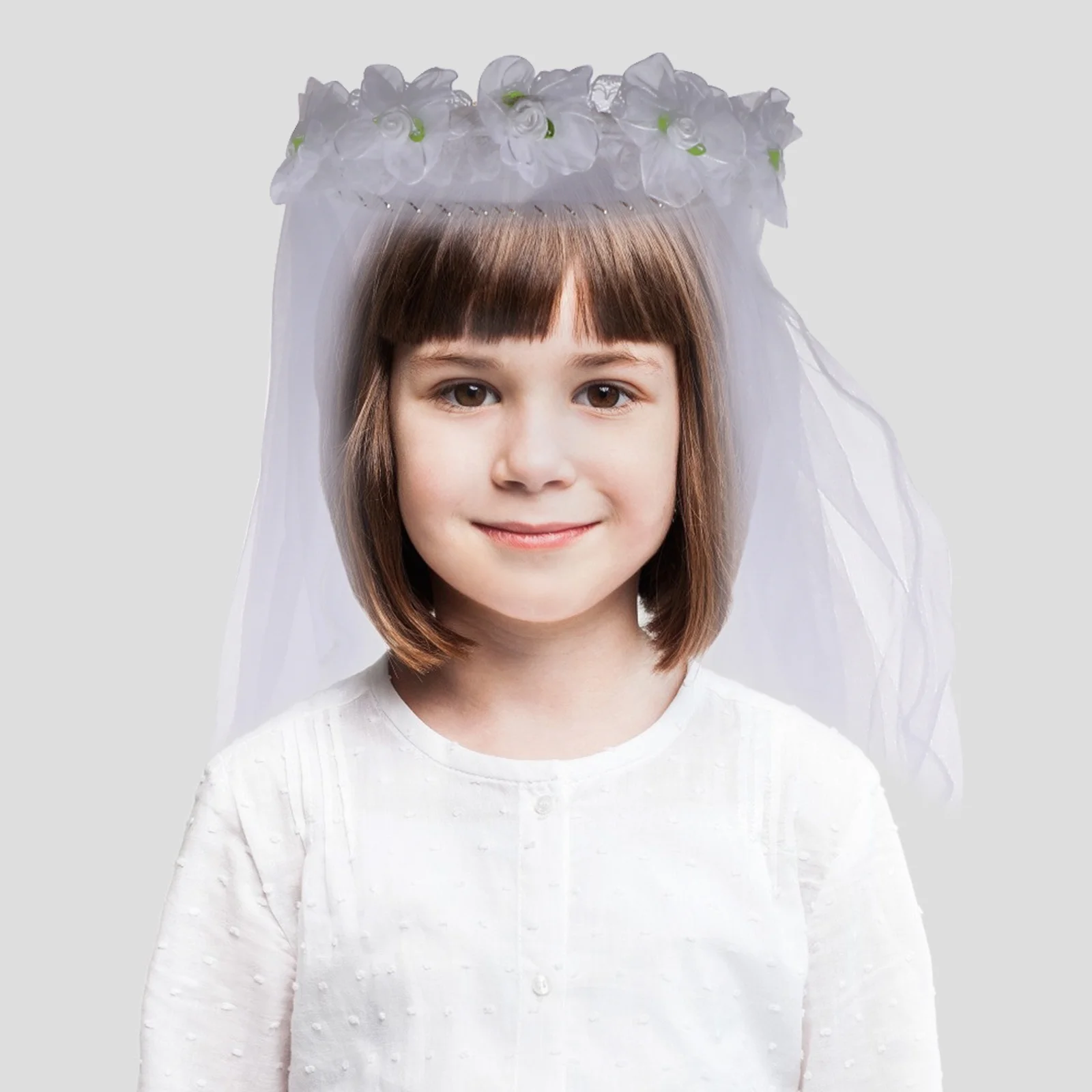 

Flower Veil Headband White Wreath Crown Elegant Garland Girls Wedding Party Headdress Accessory Flower Headband