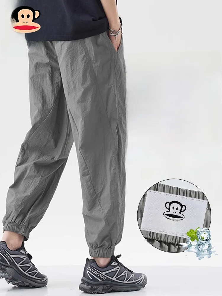 

PaulFrank Ice Silk Quick Dry Casual Pants Summer New Style Trendy Retro Cuffed Workwear Trousers for Men Loose Fit Youthful