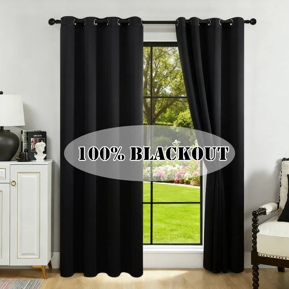 2 لوحة الصلبة 100% ستائر التعتيم مع الحلقات مجموع الخصوصية الستائر لغرفة النوم غرفة المعيشة ديكور المنزل الطرف #1