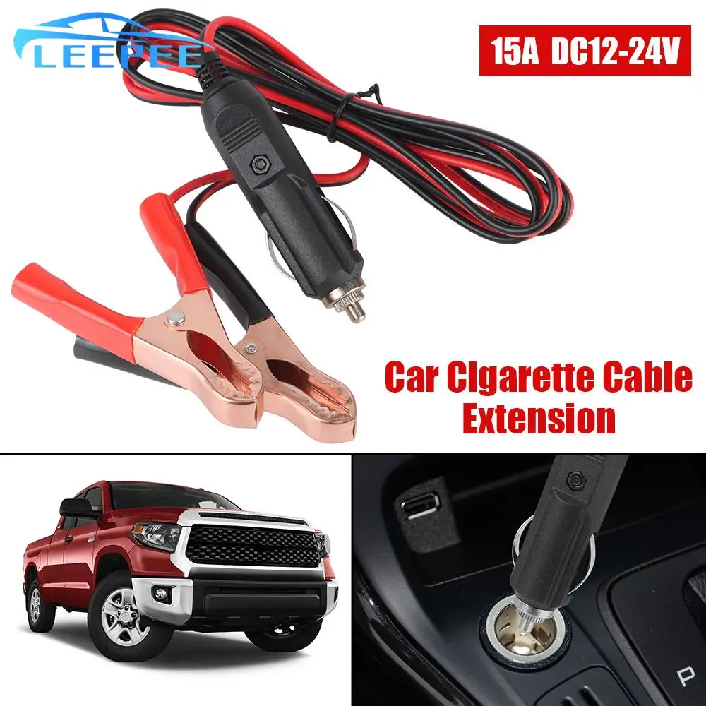 15A Fuse 12V-24V Crocodile Clip Battery Extension Cord Car Cigarette Lighter Socket With LED Lights Male Plug Adapter Power Cord