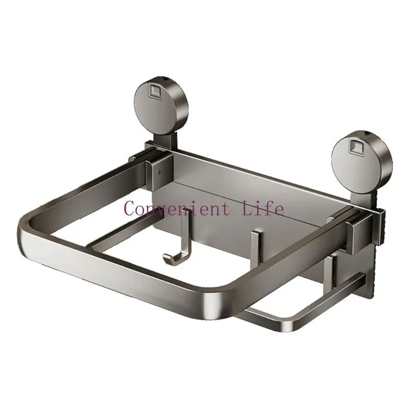 رف مناشف قابل للطي L1EE مع منظمات مثبتة على الحائط لأكواب الشفط للاستخدام متعدد الوظائف في الحمام والمطبخ والشرفة