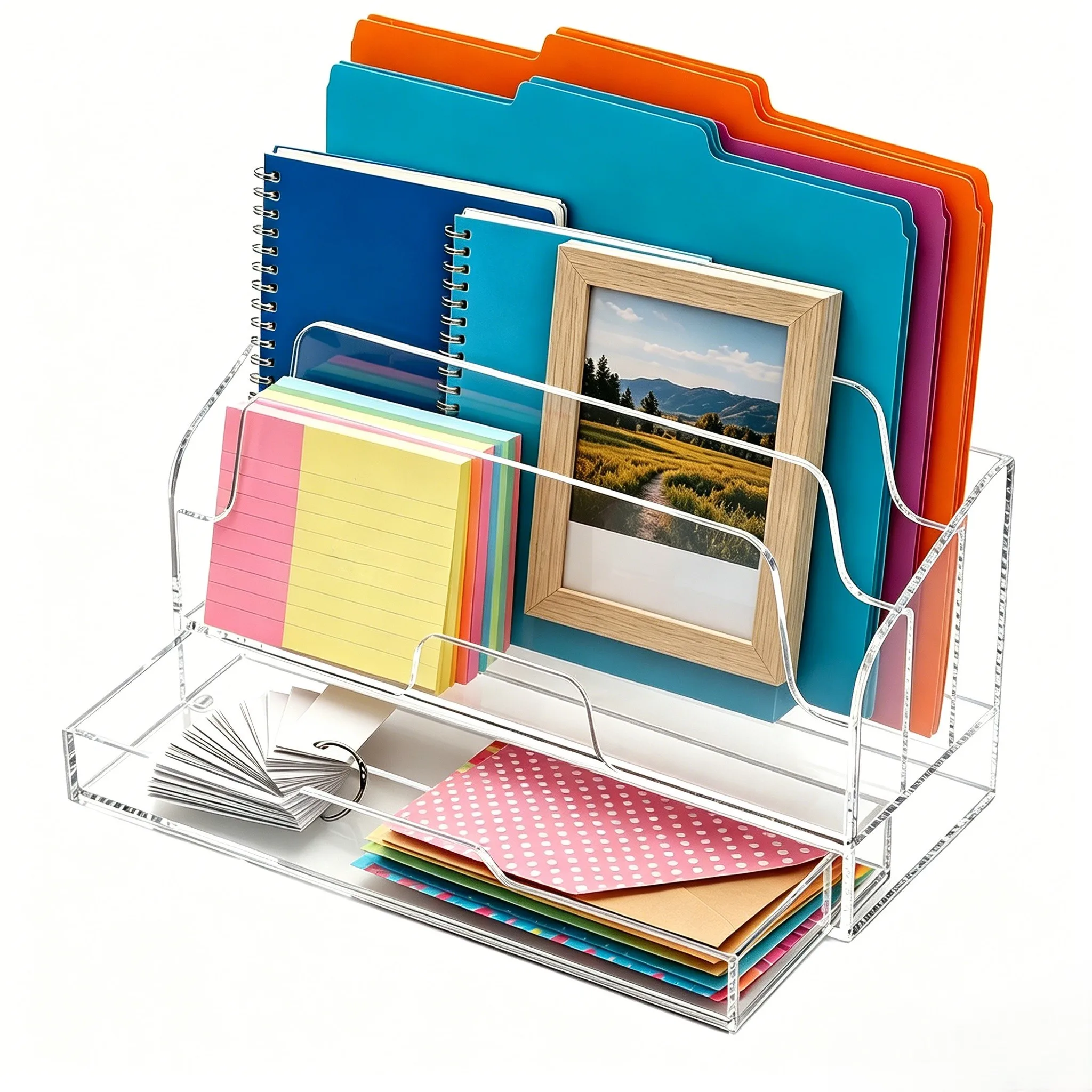 Clear Desk Organizer With Drawers: Stylish & Space-Saving File Storage  With Stationery Storage Tray For Home And Office