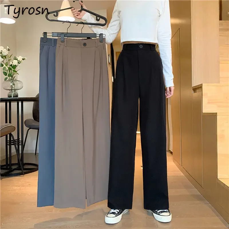 S-3XL Pants Women Elegant Lady Draped High Waist Mopping Pleated Button Ulzzang OL Simplicity Trousers Femme Solid  All-match