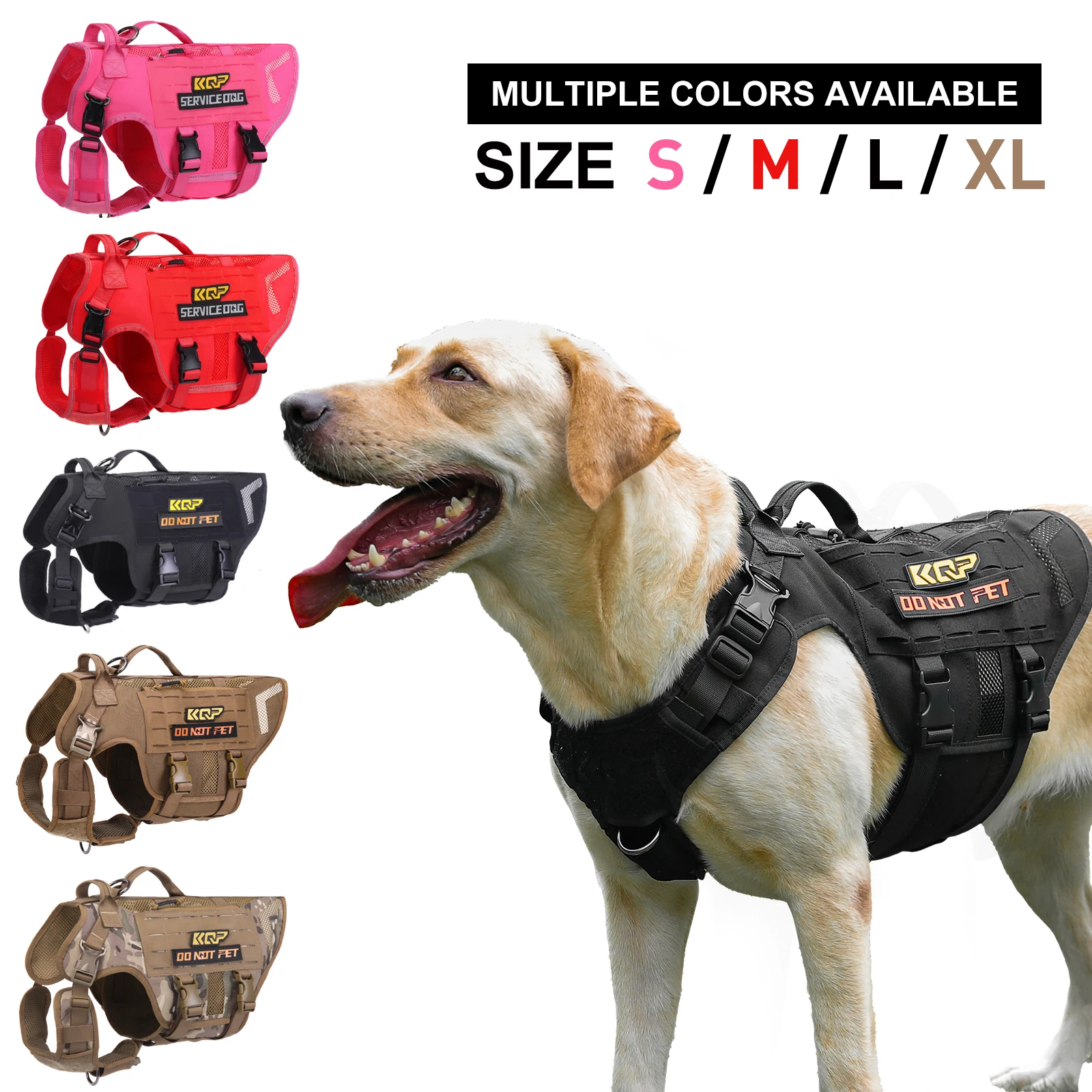 

Тактическая шлейка KQP без натяжения для собак, нейлон 1000D, дышащая сетка, система MOLLE, металлическая пряжка и нашивка «Не гладьте» для средних и крупных собак