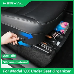 Herval For Tesla Model Y X Under Seat Storage Box High-Capacity Car Underseat Silicone Organizer Case Drawer Holder