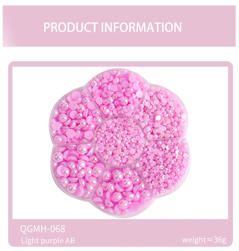 2300 pezzi/scatola oro argento bianco rosa beige perla decorazione nail art, scatola a forma di fiore, accessori di perle semicircolari per unghie fai da te