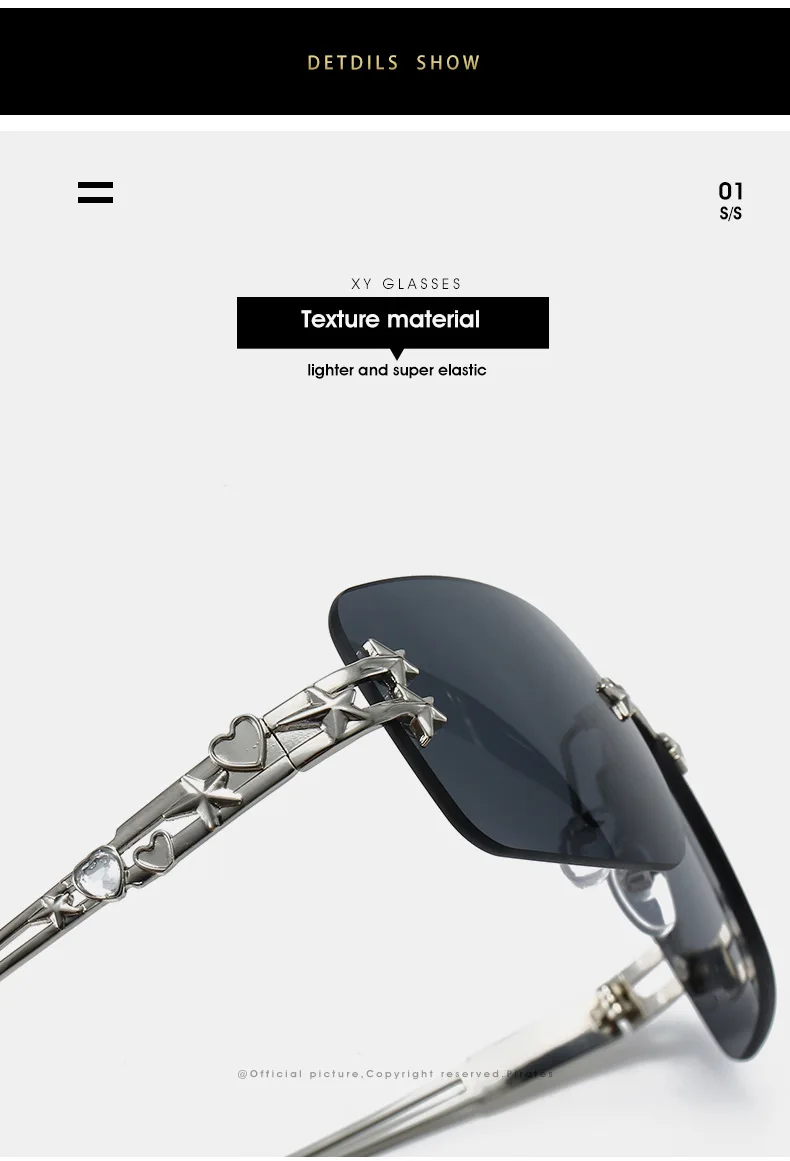 2025, rechteckige Y2K-Sonnenbrille für Damen, Markendesigner, randlose Sterne, verspiegelt, coole Mode-Sonnenbrille für Herren – Detail 13