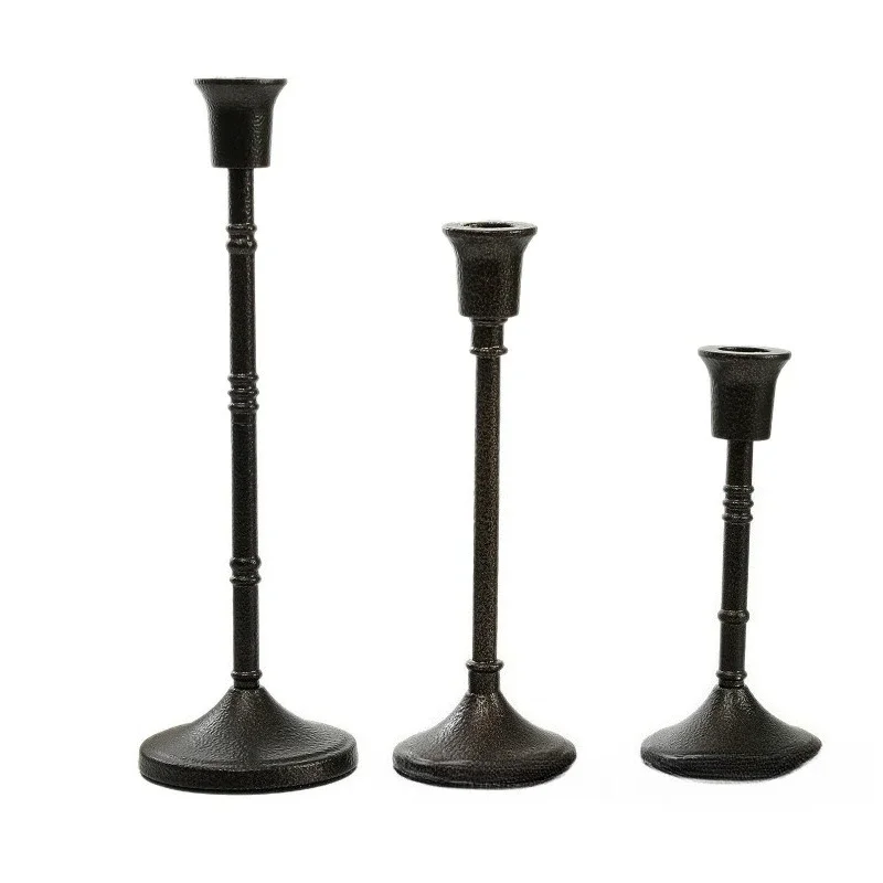 Retro wrought iron candle holder three-piece set, candle base, wedding decoration ornament