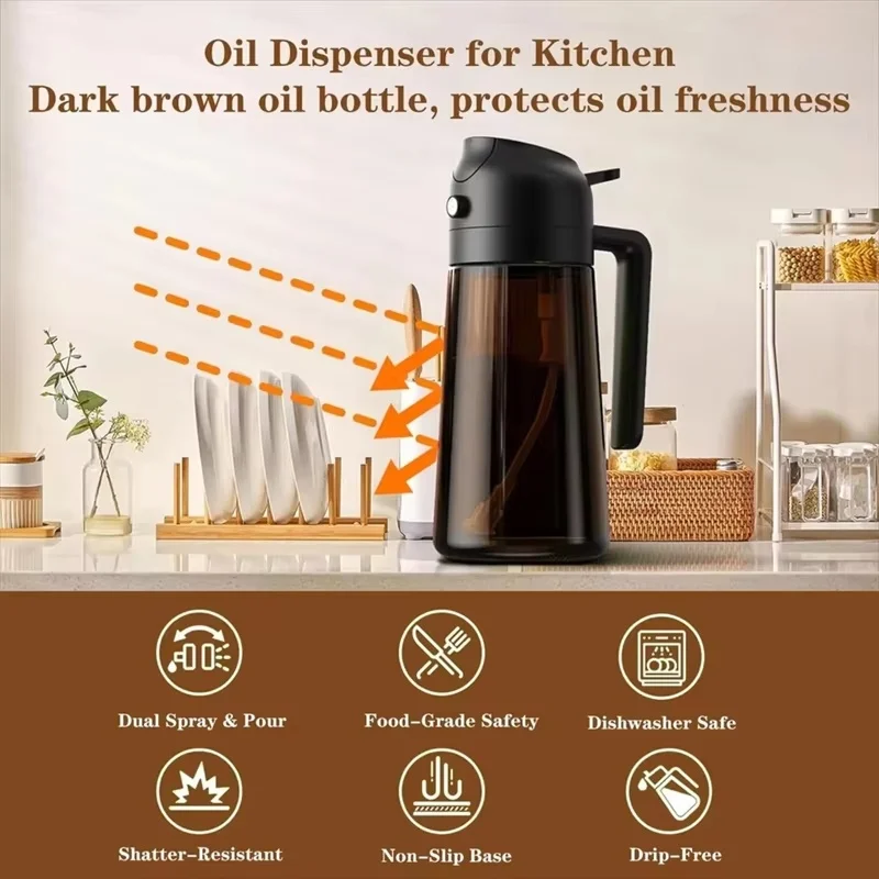 Glass Oil Tank Sprayer With Dumping And Spraying Function, Olive Oil Dispenser, Suitable For Baking, Picnics And Kitchen Tools