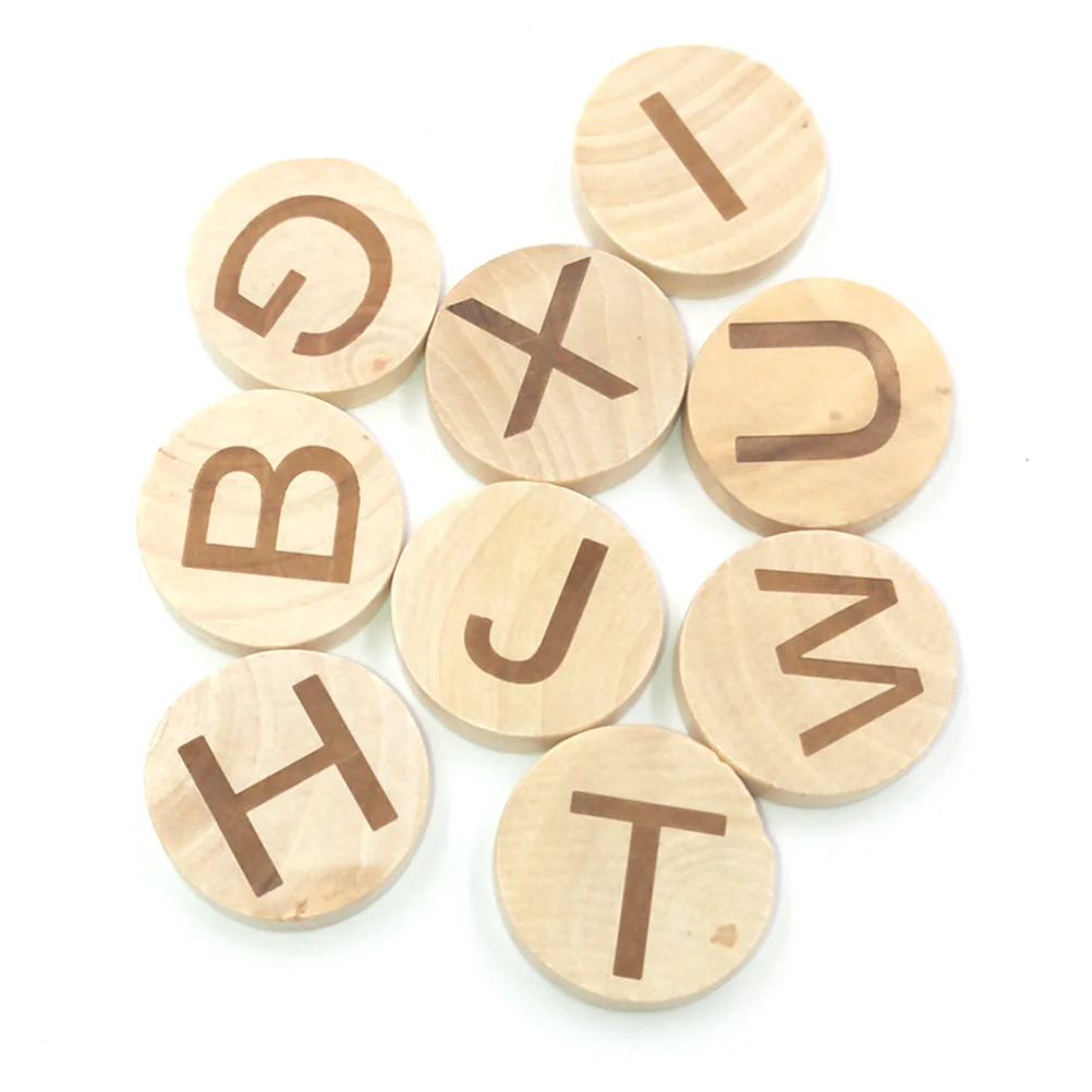 

26pcs Wooden Alphabet Slices Thick Round Natural Pieces Smooth Craft Material For Diy Educational Gift Handicraft Sewing