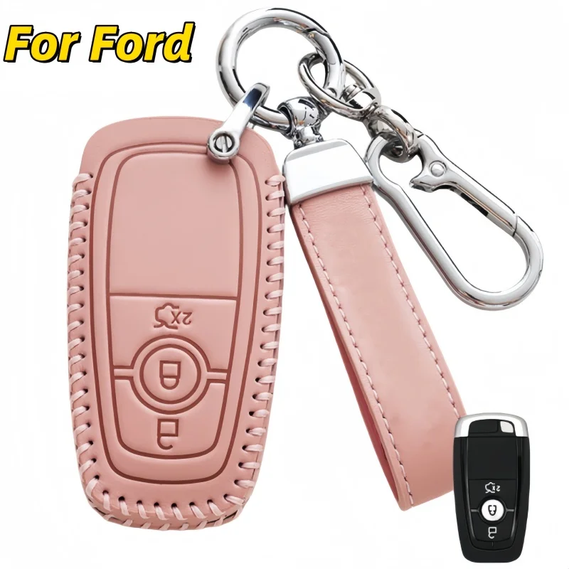 

3 4Buttons Leather Car Key Case Cover for Ford Explorer Mustang Fusion Escape F150 F250 F350 F450 F550 Ford Raptor 2020 2021